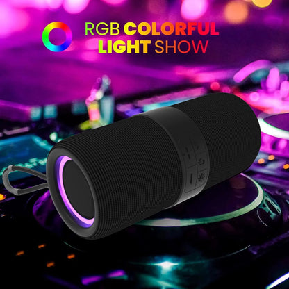 Waterproof Bluetooth 5.0 Speaker with Mutil-Colorful 7LED Lights Patterns, Portable Truwireless Party Speaker with 360 Rich Dynamic Sound