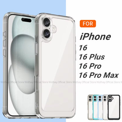 For  16 Case  16 plus Pro Max Cover Luxury Clear PC Shockproof Silicone Protective Phone Back Cover for  16