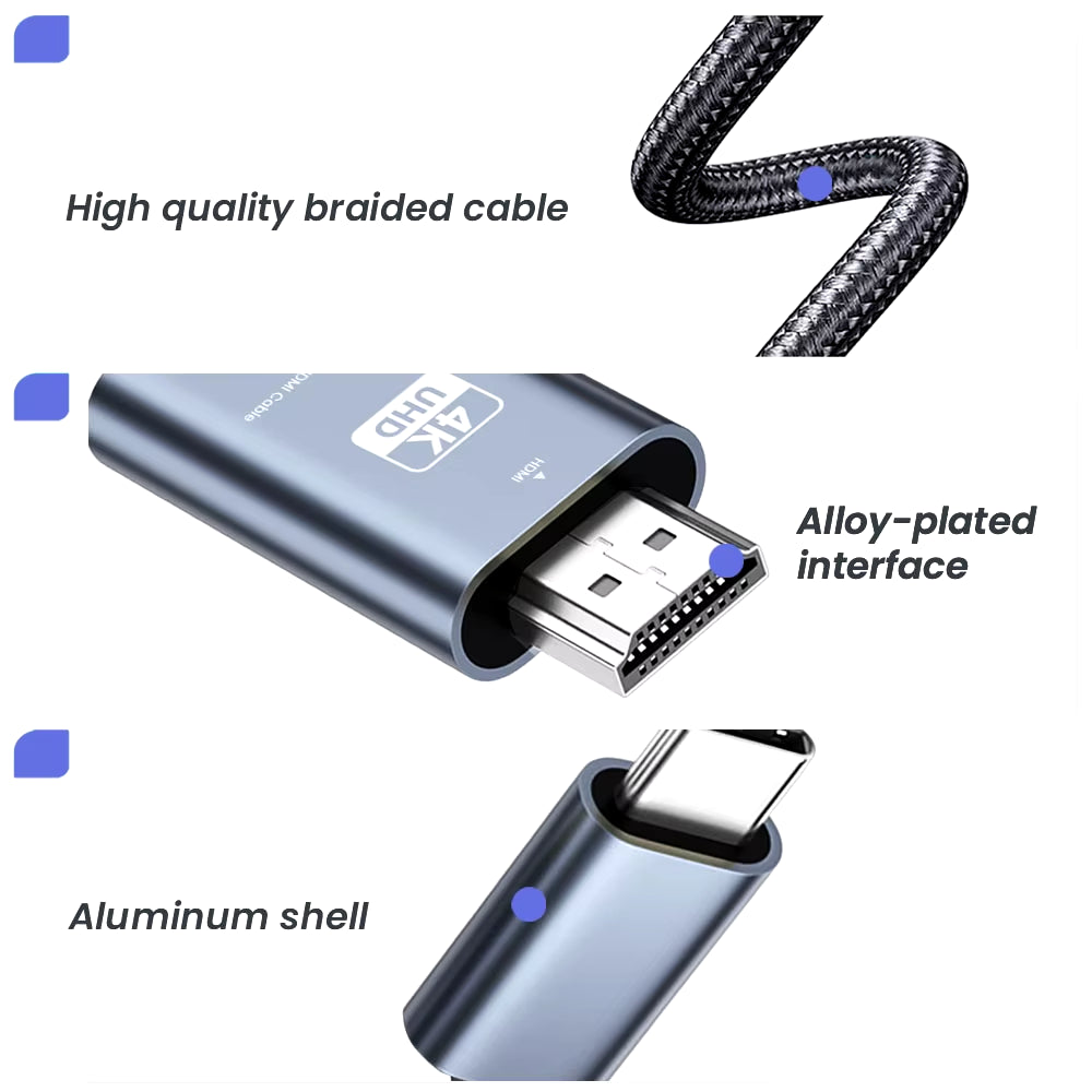 USB C to HDMI Cable 4K@30Hz 6.6 FT Ultra High Definition USB Type C HDMI Converter for Home Office